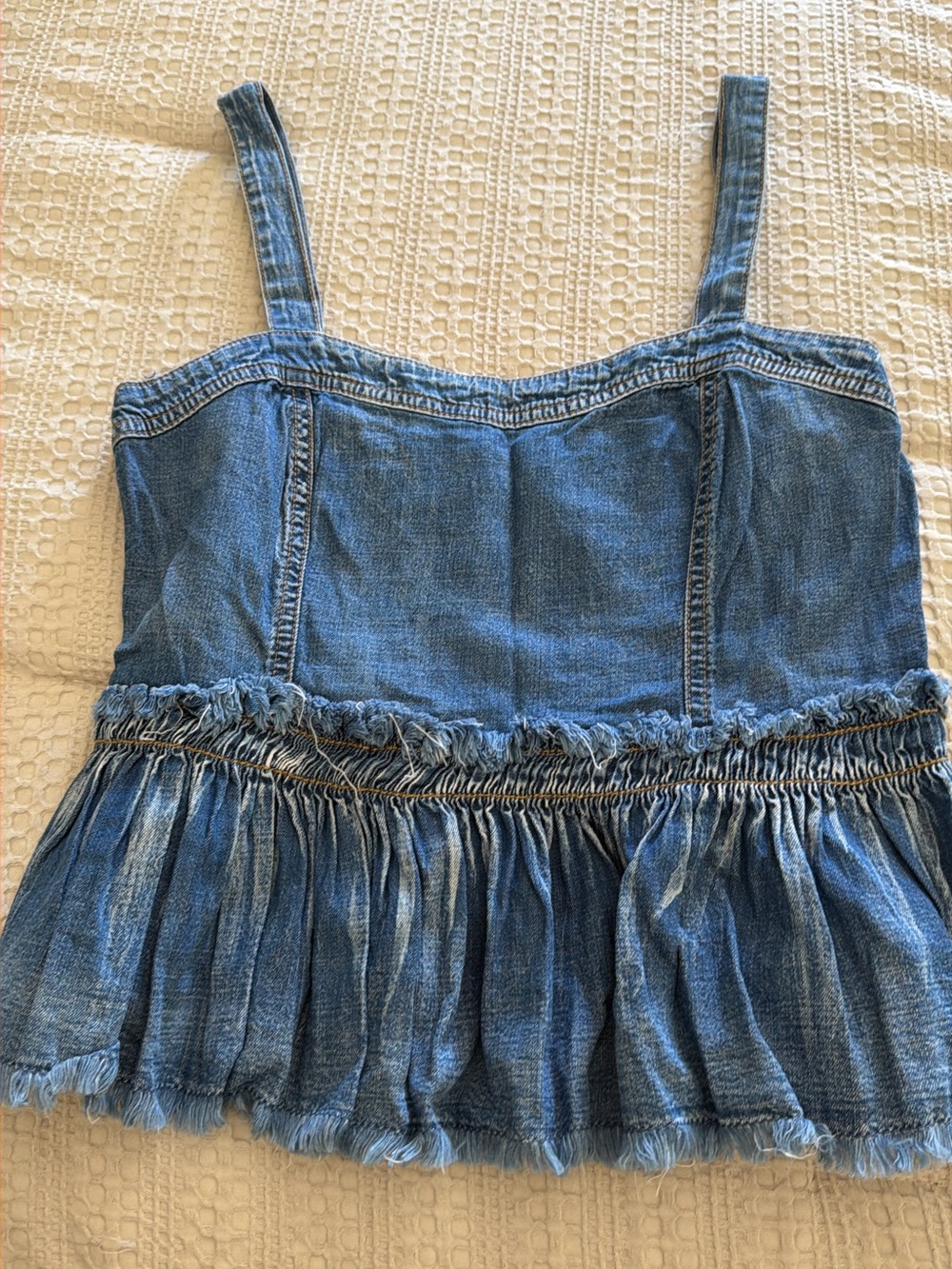 bp Blue Denim Ruffle Hem Tank Top